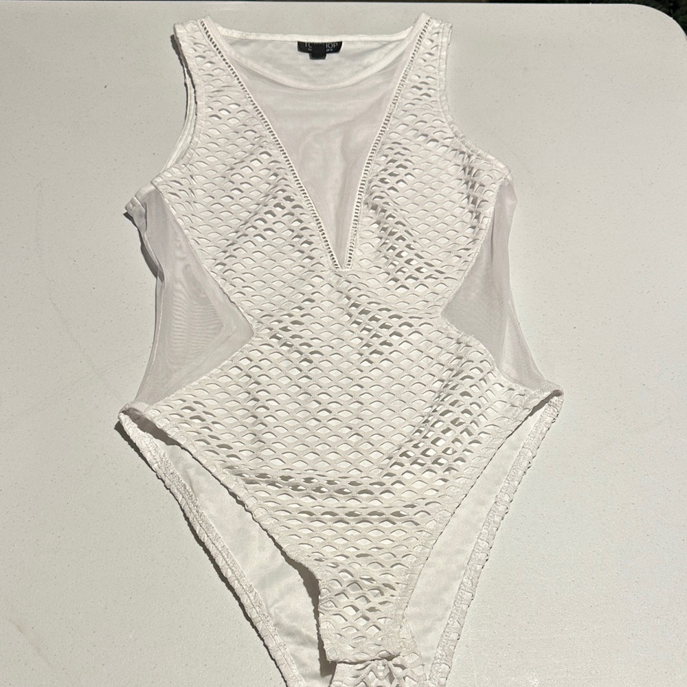 Topshop White Mesh Bodysuit